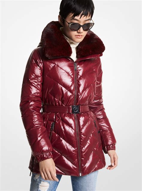 michael michael kors faux fur trim puffer coat flannel|Michael Kors puffer jacket.